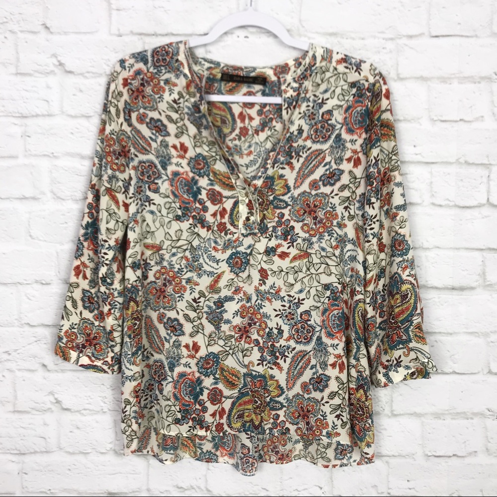 Zara Basic Floral Paisley Printed Career Blouse S